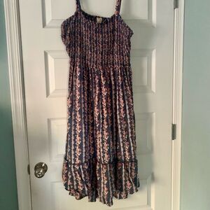 Floral Smocked Bodice Midi Dress with Bow Straps